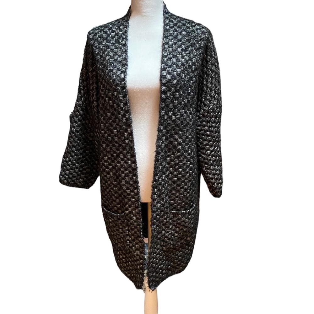 Maxsport black and grey checkered sweater/cardigan. Medium. Two front pockets.